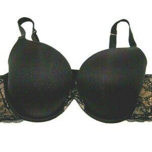 Cacique Womens Bra Quarterly Lace Plunge 38D Black w/ Lace Accents